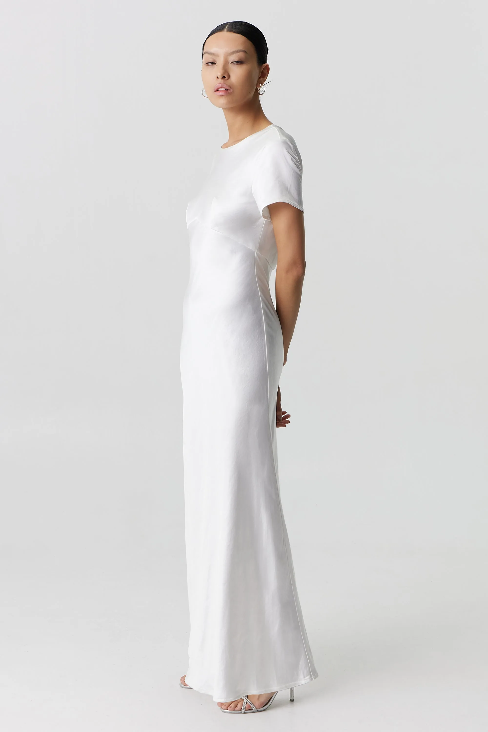 Third Form Satin Bias Maxi Tee Dress - Powder White