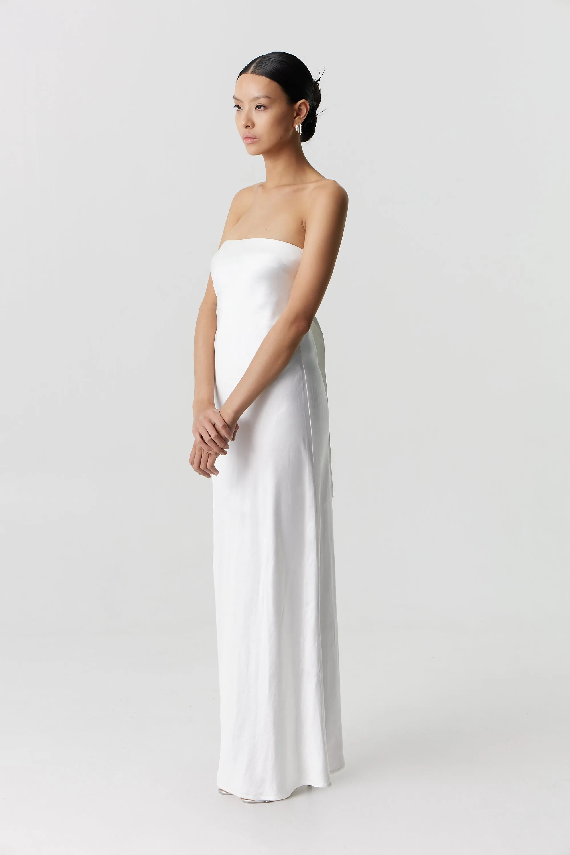 Third Form Satin Tie Back Strapless Maxi Dress - Powder White