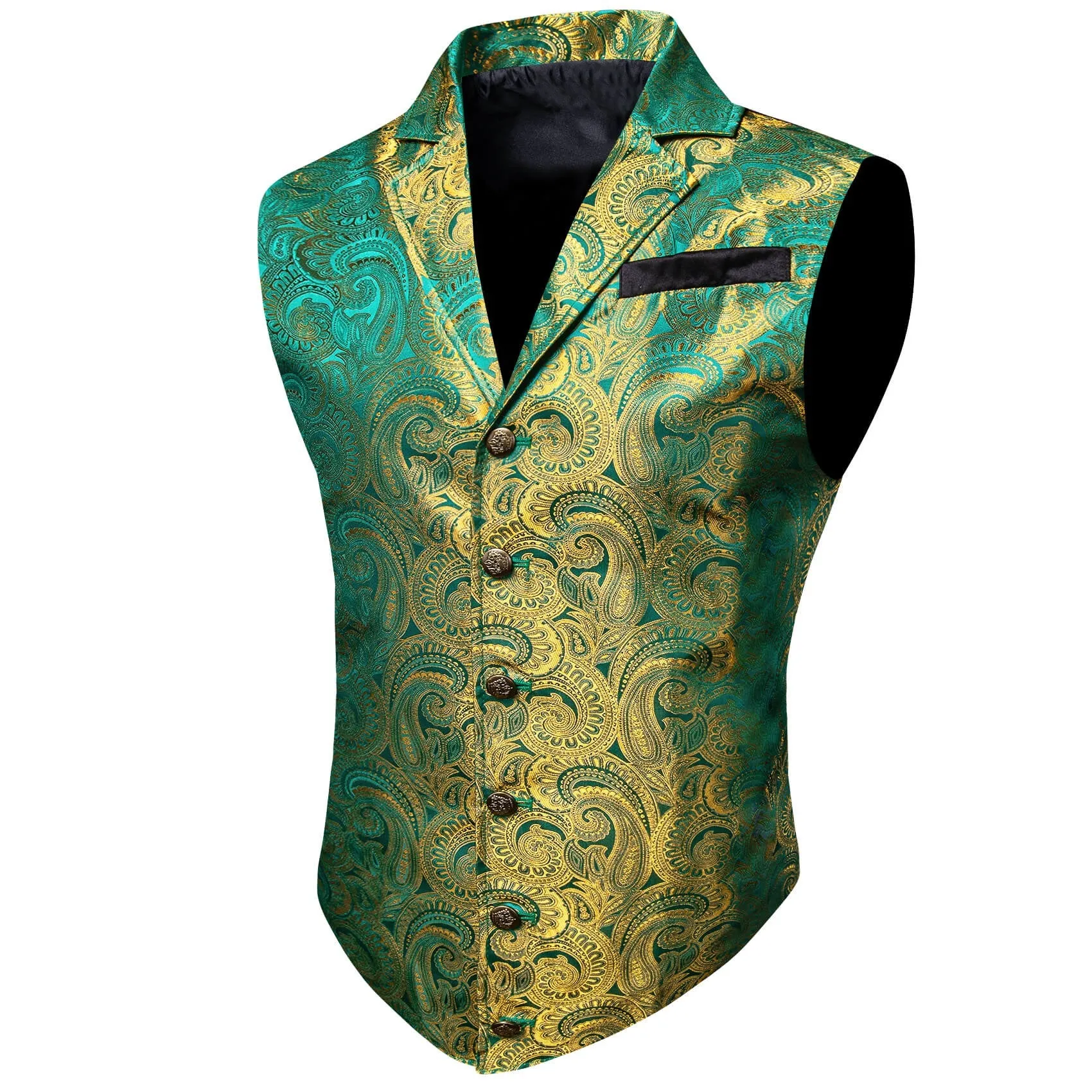 Ties2you Men's Vest Teal Olive Drab Green Paisley Silk Collar Suit Vest