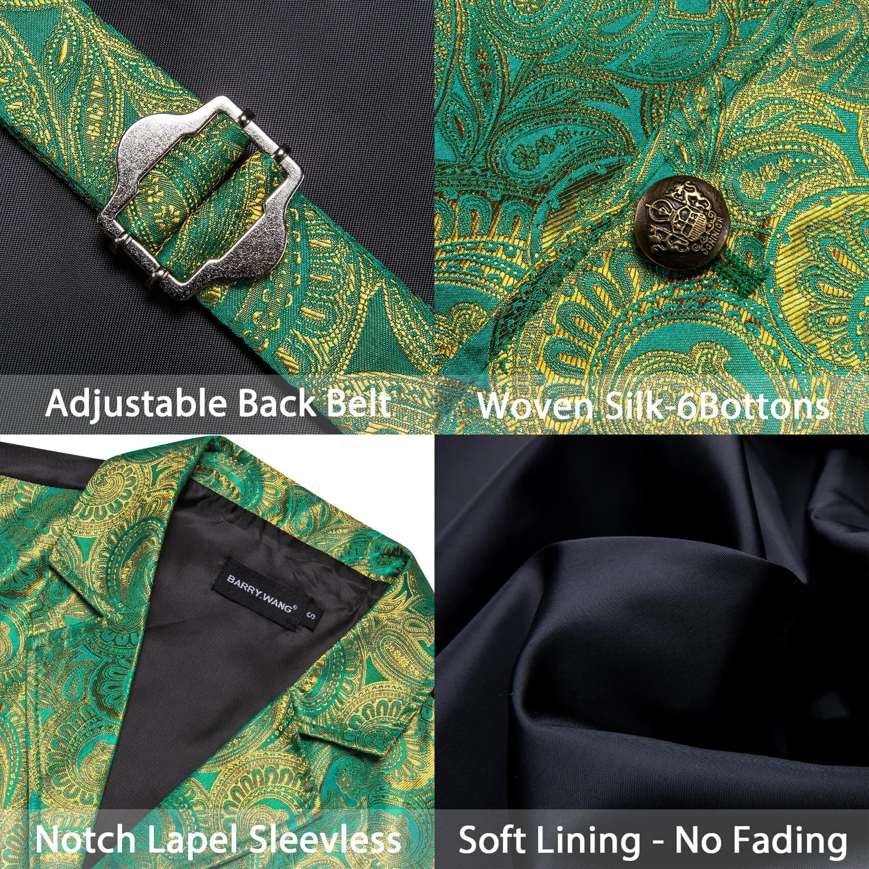 Ties2you Men's Vest Teal Olive Drab Green Paisley Silk Collar Suit Vest