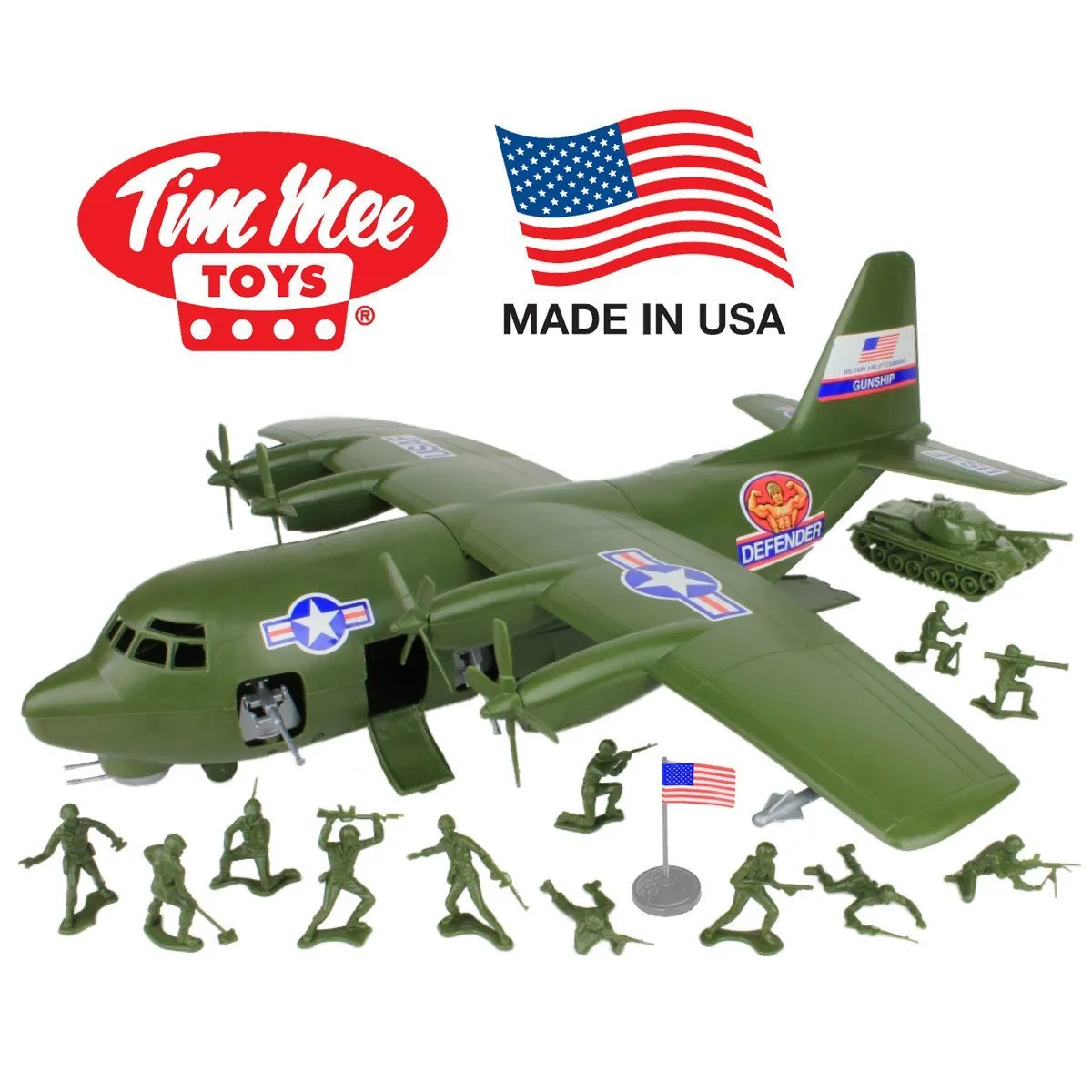 TimMee Plastic Army Men C130 Playset - 27pc Olive Green Giant Military Airplane