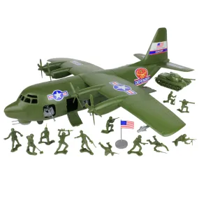 TimMee Plastic Army Men C130 Playset - 27pc Olive Green Giant Military Airplane