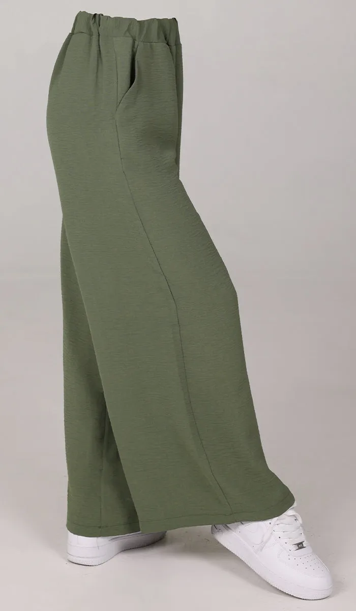 Tina Loose Stretch Wide Leg Pants - Olive - Final Sale