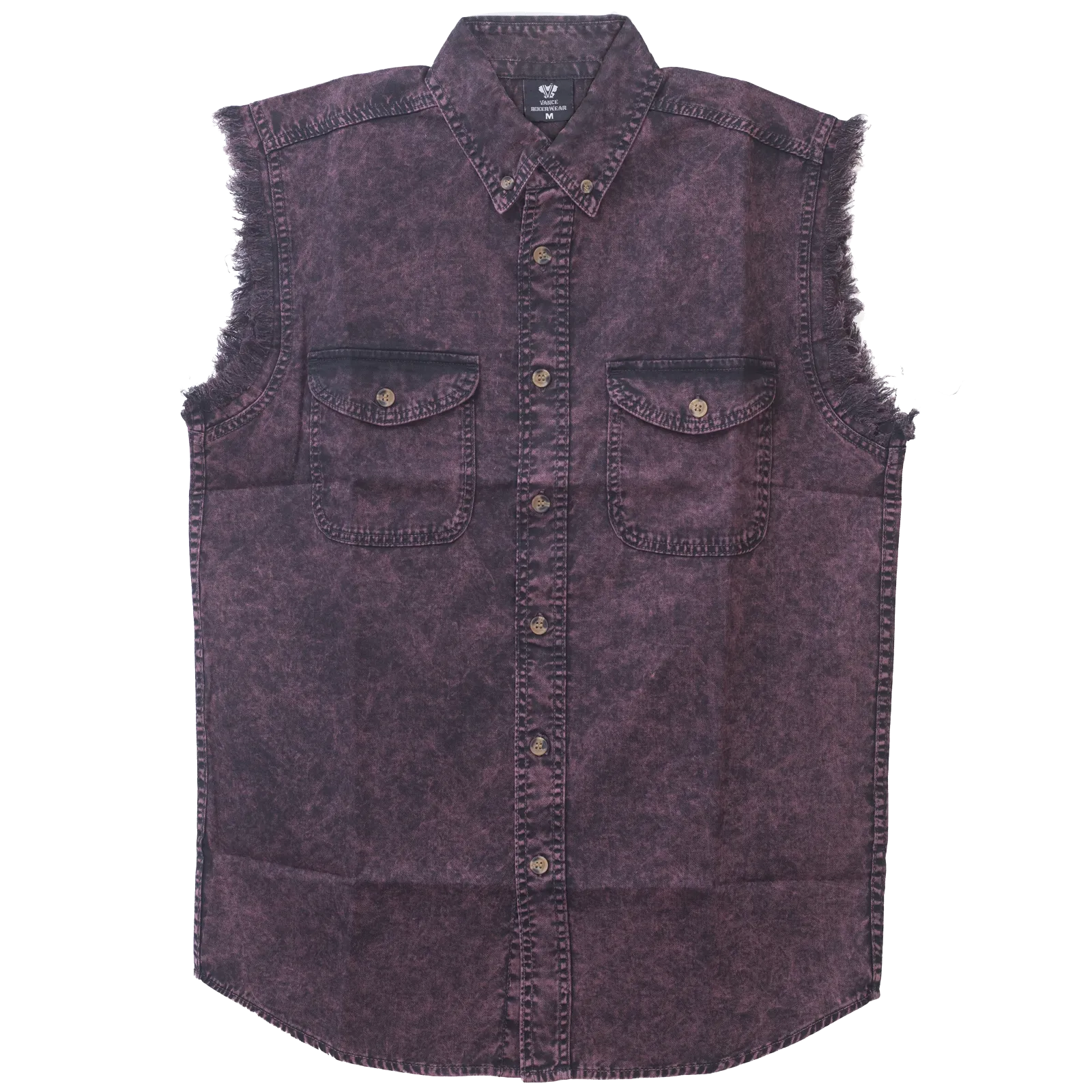 VB733 - Mens Cutoffs Burgundy Acid Wash Shirt