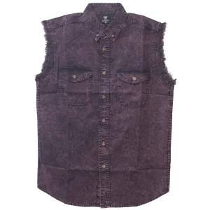 VB733 - Mens Cutoffs Burgundy Acid Wash Shirt