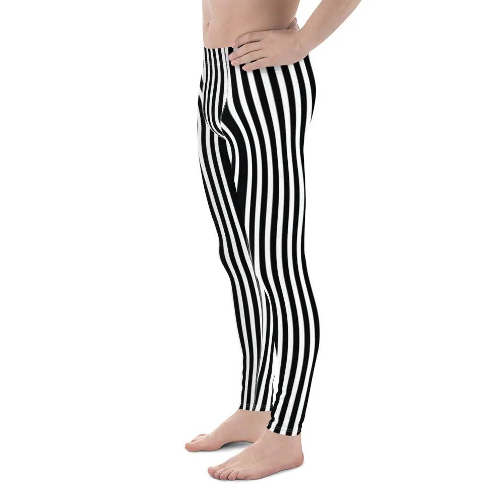 Vertical Stripes Print Men's Leggings, Essential Premium Striped Meggings-Made in USA/EU/MX