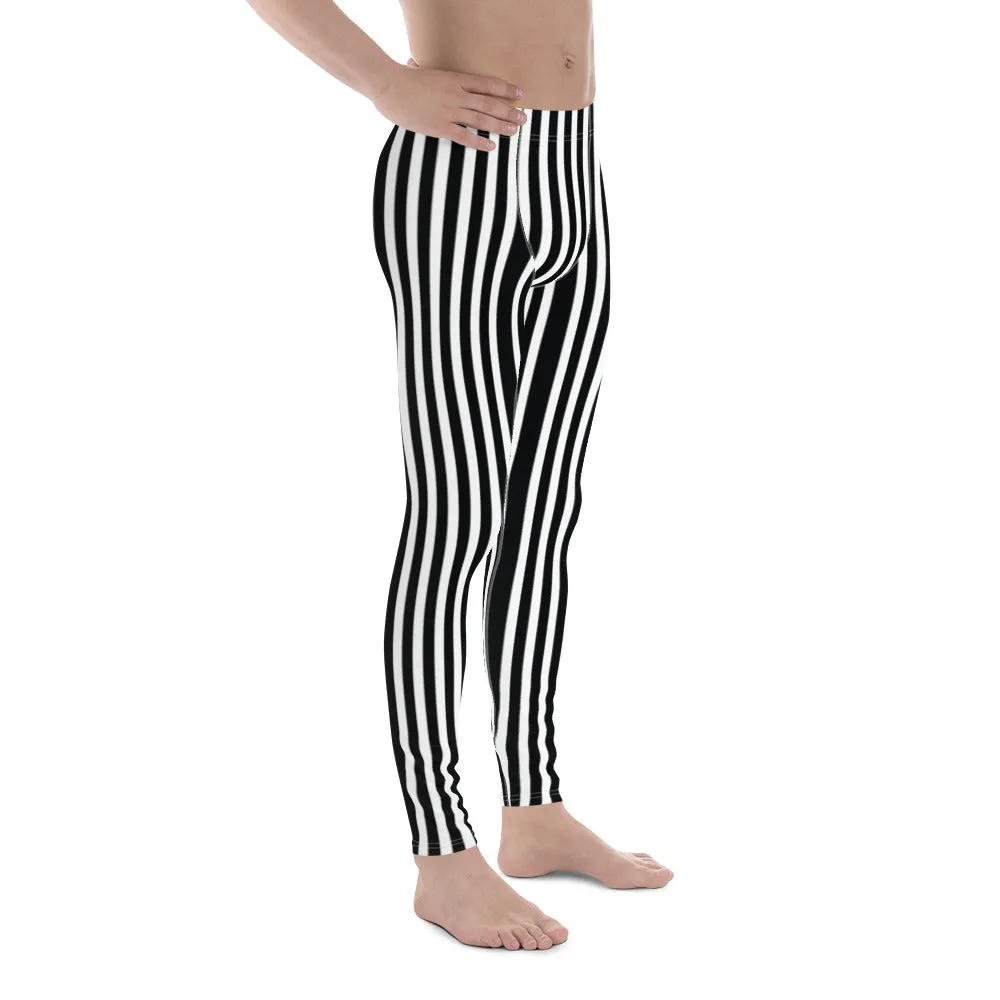 Vertical Stripes Print Men's Leggings, Essential Premium Striped Meggings-Made in USA/EU/MX