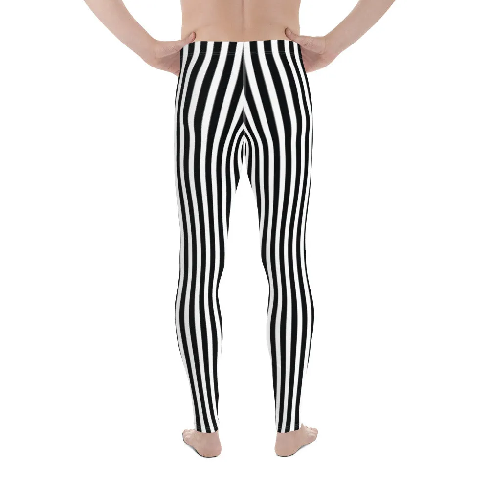 Vertical Stripes Print Men's Leggings, Essential Premium Striped Meggings-Made in USA/EU/MX