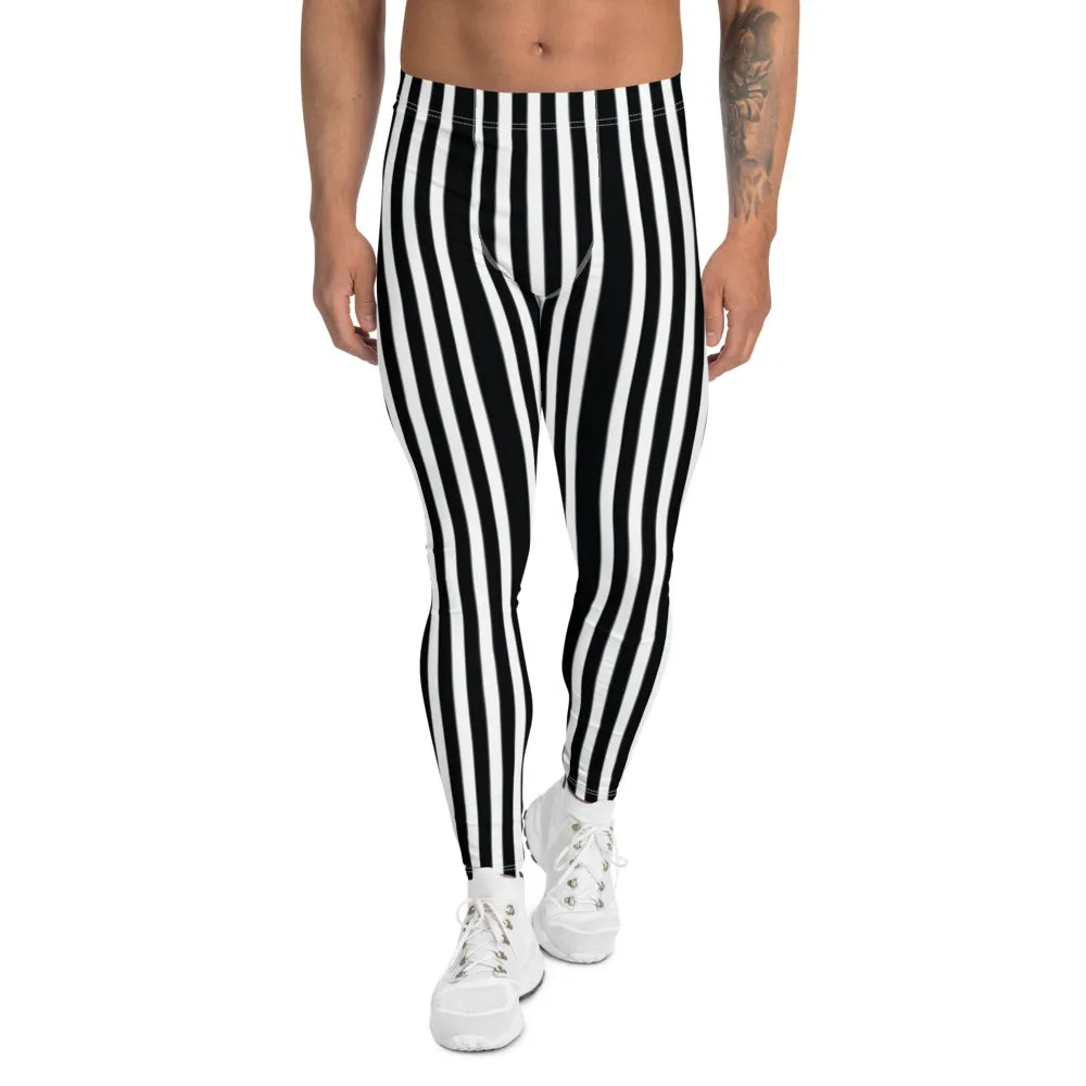 Vertical Stripes Print Men's Leggings, Essential Premium Striped Meggings-Made in USA/EU/MX