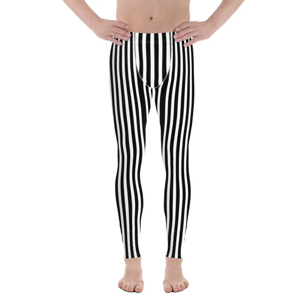 Vertical Stripes Print Men's Leggings, Essential Premium Striped Meggings-Made in USA/EU/MX