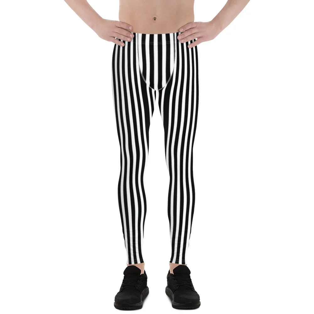 Vertical Stripes Print Men's Leggings, Essential Premium Striped Meggings-Made in USA/EU/MX