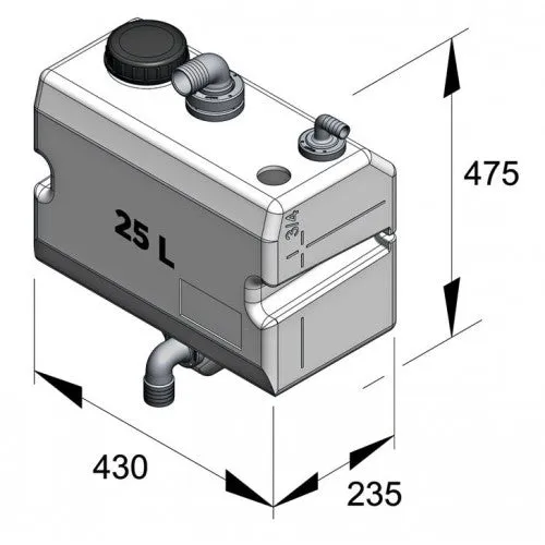 VETUS BULKHEAD MOUNTED WASTE TANK 25L (Horizontal)