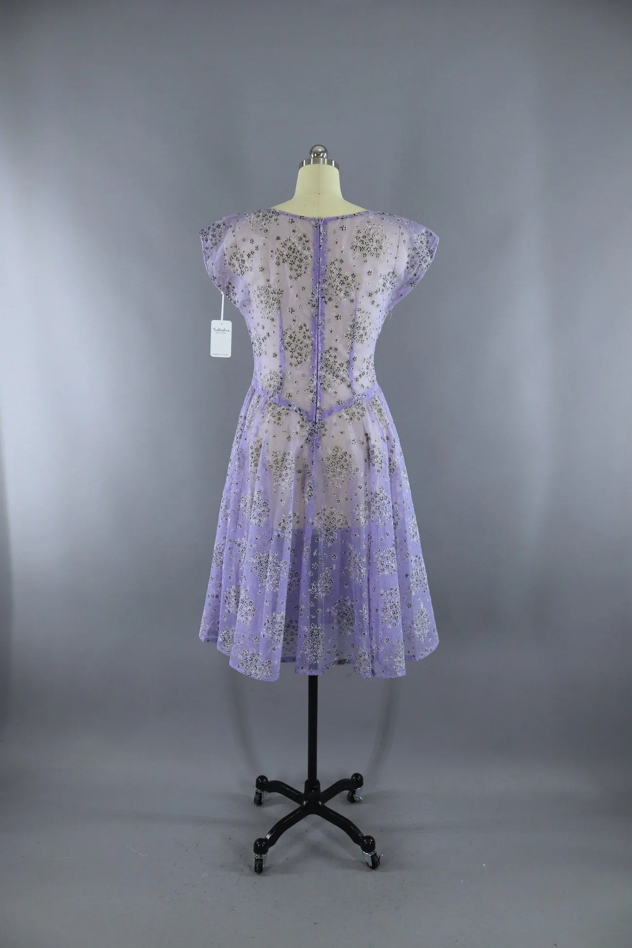 Vintage 1950s Sheer Day Dress / Lavender Green Floral