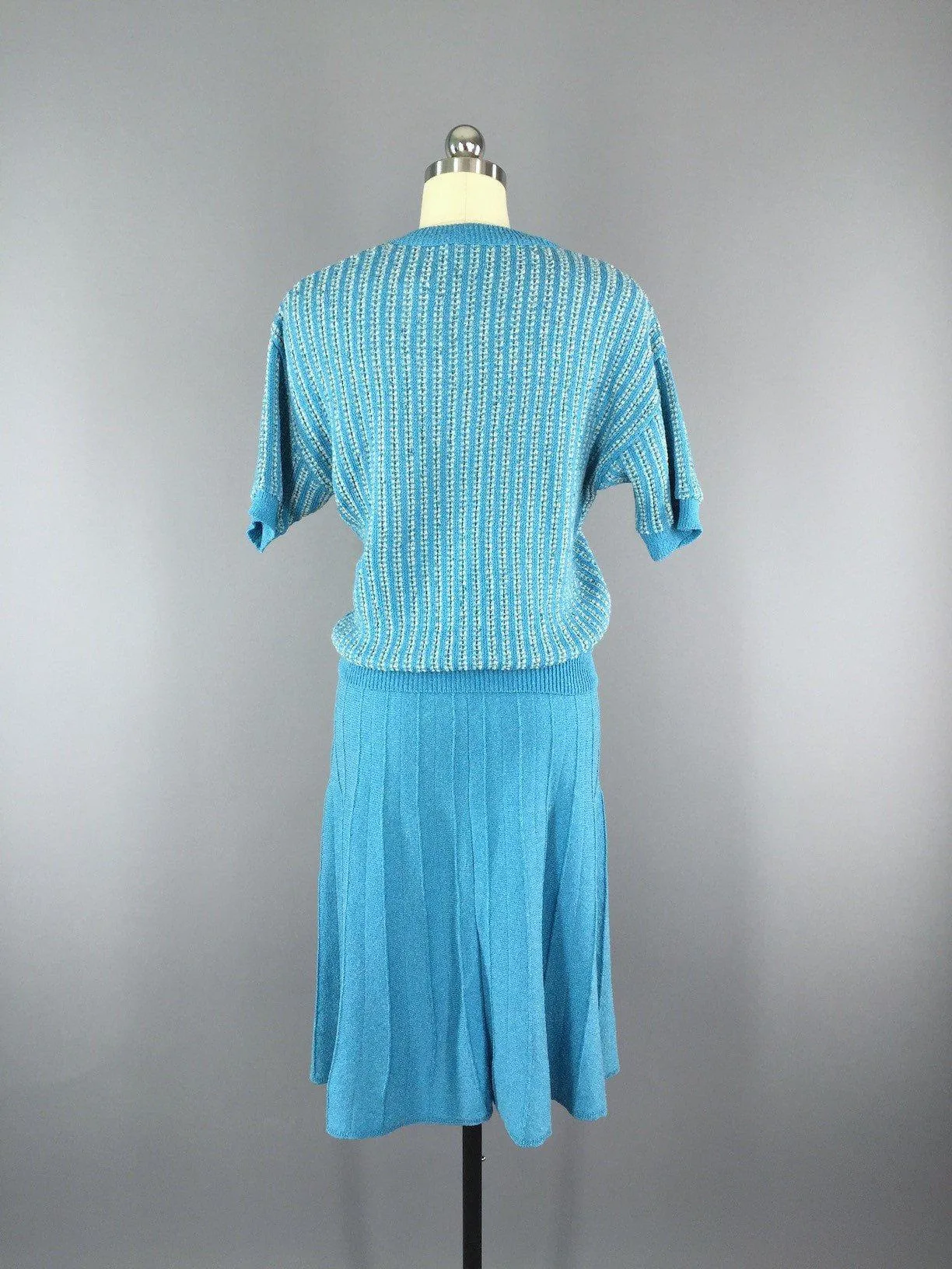 Vintage Skirt and Sweater Set / 1980s Blue Knit