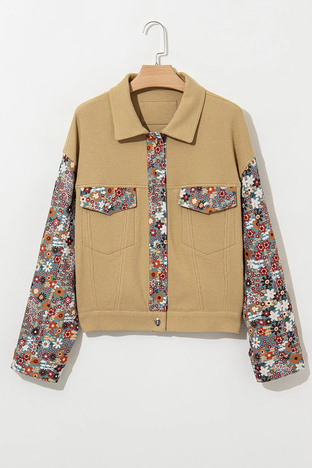 Waffle Knit Tan Floral Patchwork Jacket