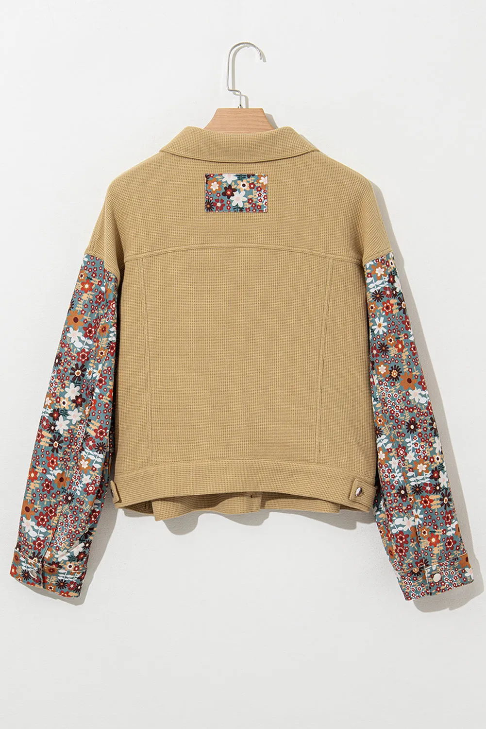 Waffle Knit Tan Floral Patchwork Jacket