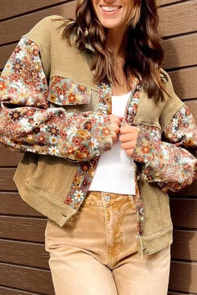 Waffle Knit Tan Floral Patchwork Jacket