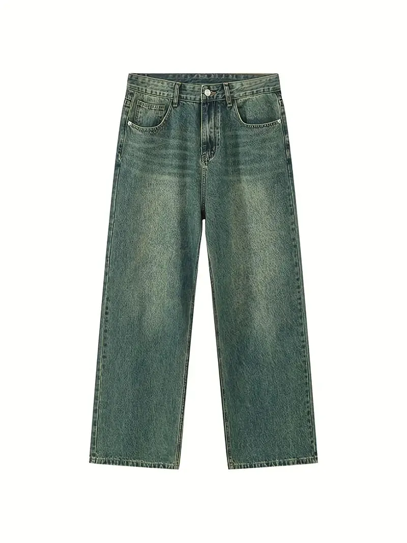 Wenkouban Men's vintage upcycle baggy jeans with faded effect