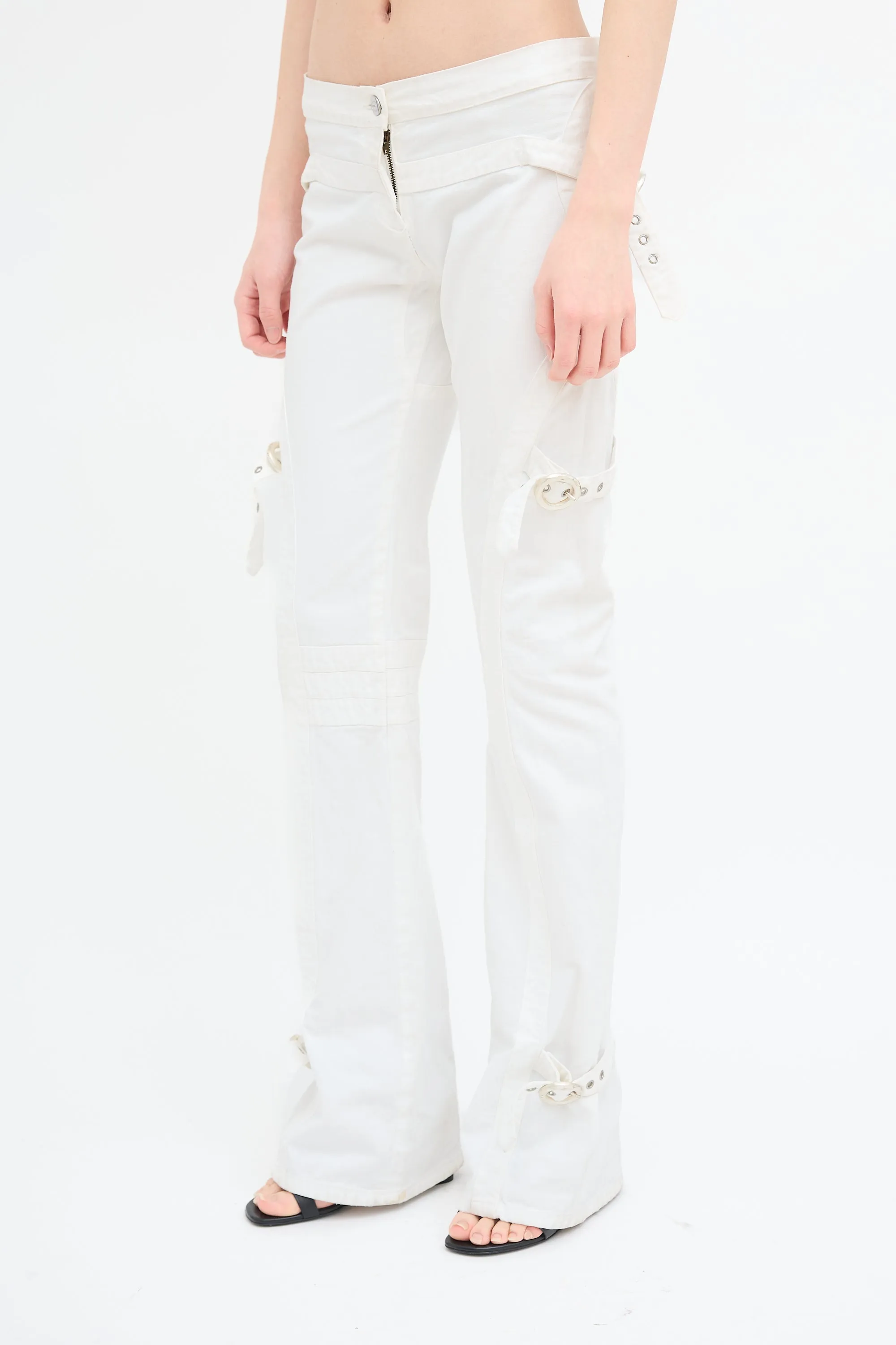 White Buckled Flared Jeans