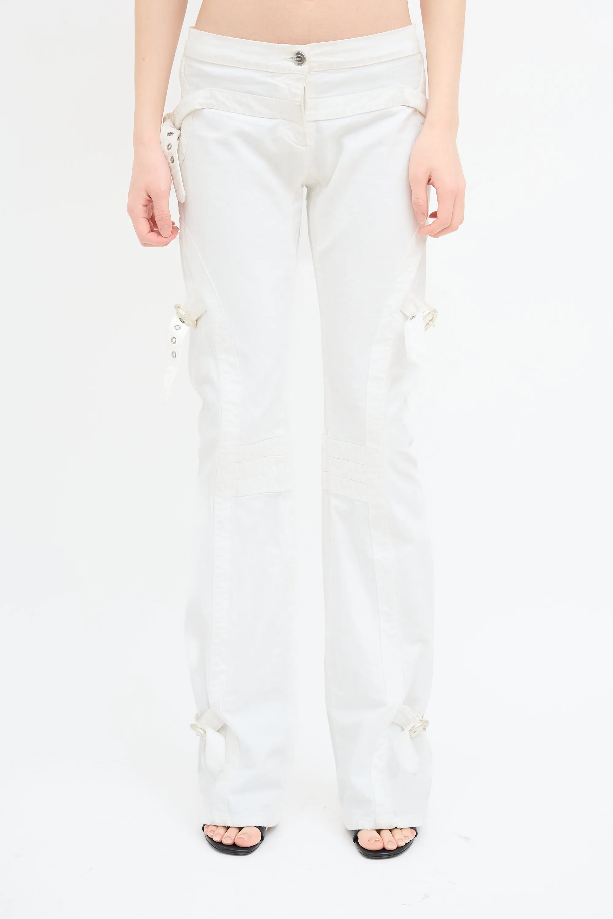 White Buckled Flared Jeans