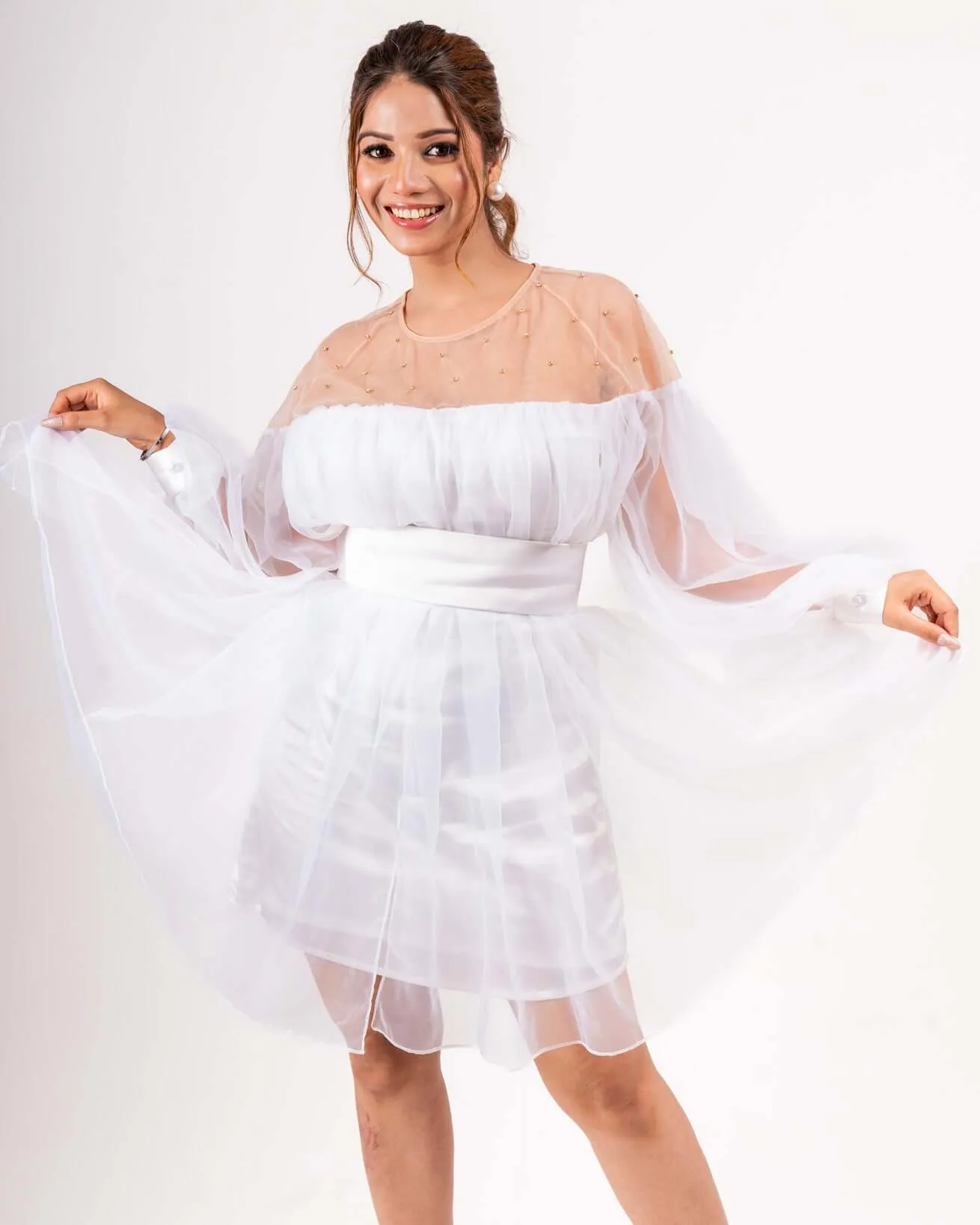 White Organza Balloon Dress