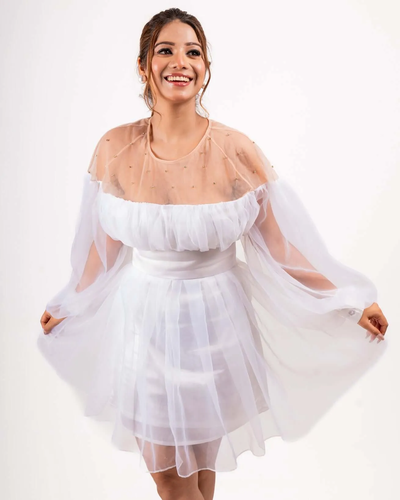 White Organza Balloon Dress