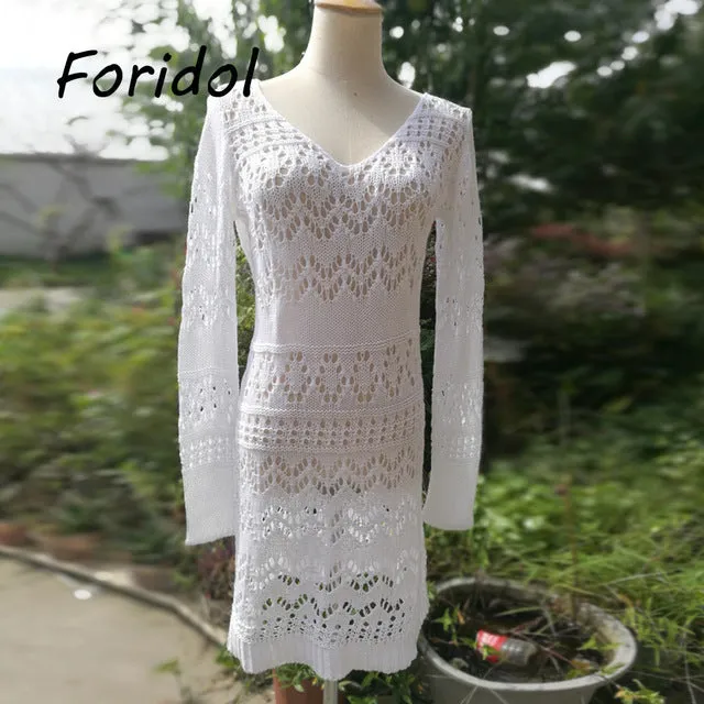 White Thin Sweater Beach Dresses Choose Tank Top Midi Or Long Sleeve Mini Lovely Open Air Pattern Makes Them Perfect For Summer Available In XS Small Medium Large Or XL