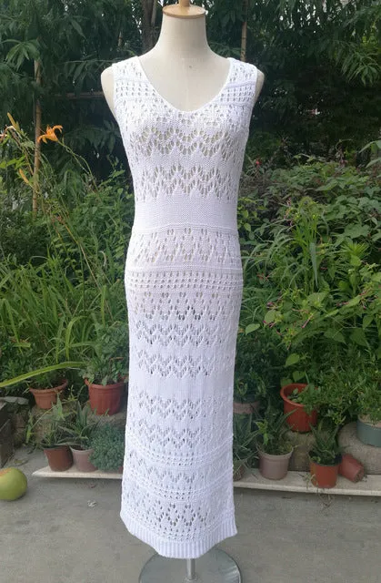 White Thin Sweater Beach Dresses Choose Tank Top Midi Or Long Sleeve Mini Lovely Open Air Pattern Makes Them Perfect For Summer Available In XS Small Medium Large Or XL