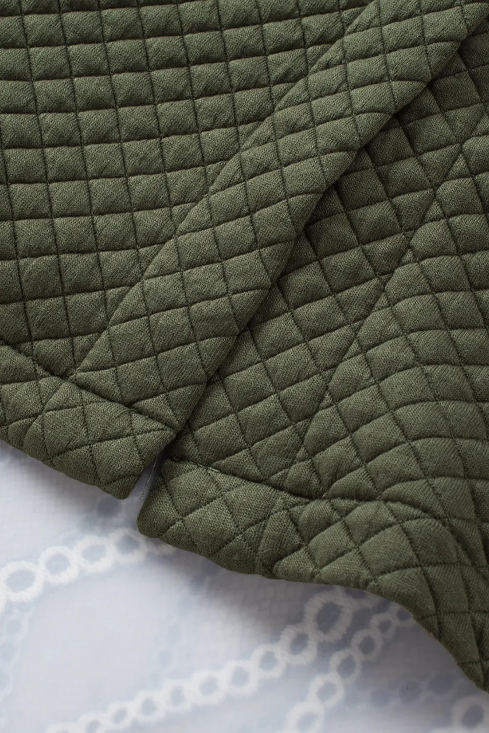 Wholesale Green Lattice Texture Pockets Button Up Quilted Shacket