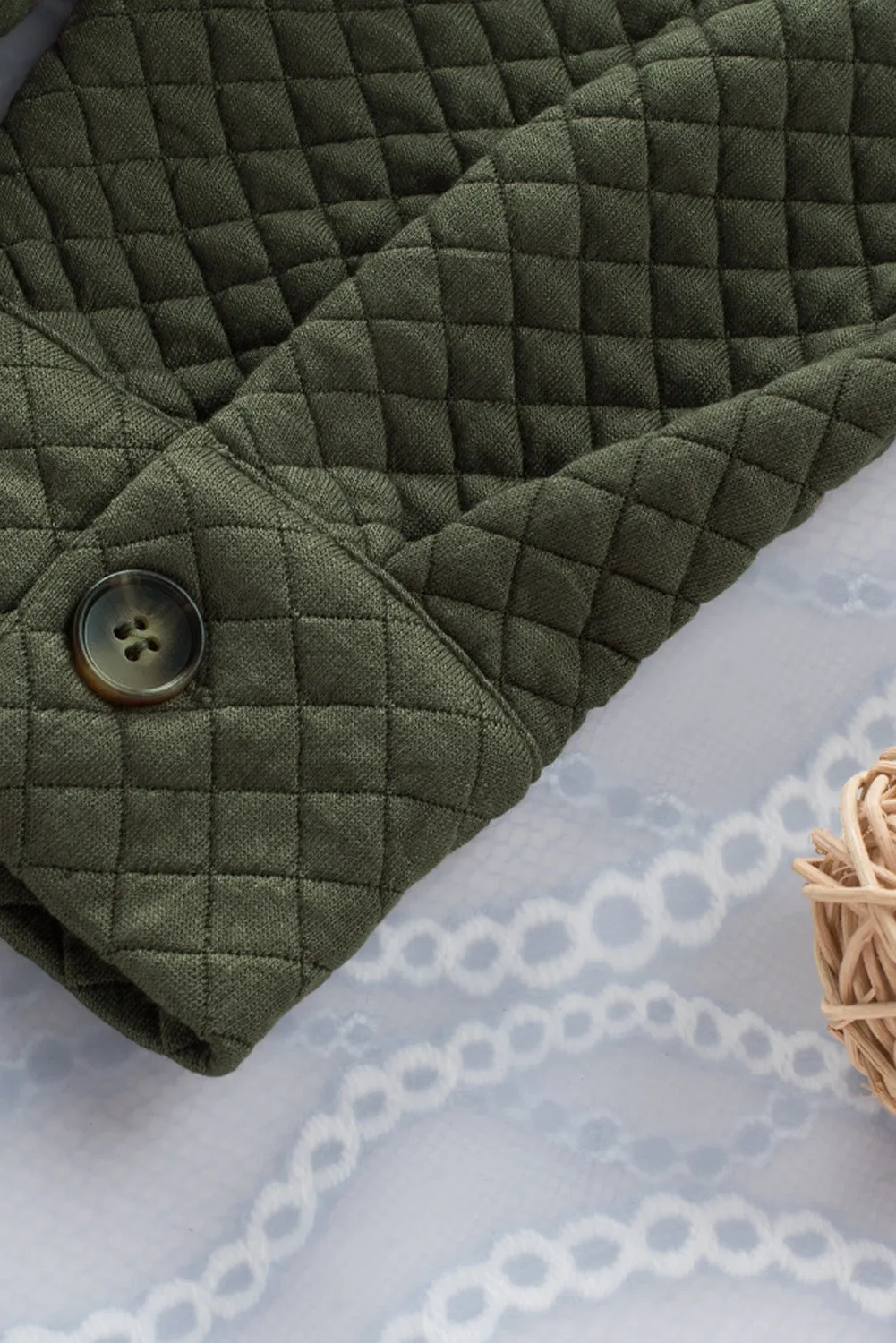 Wholesale Green Lattice Texture Pockets Button Up Quilted Shacket