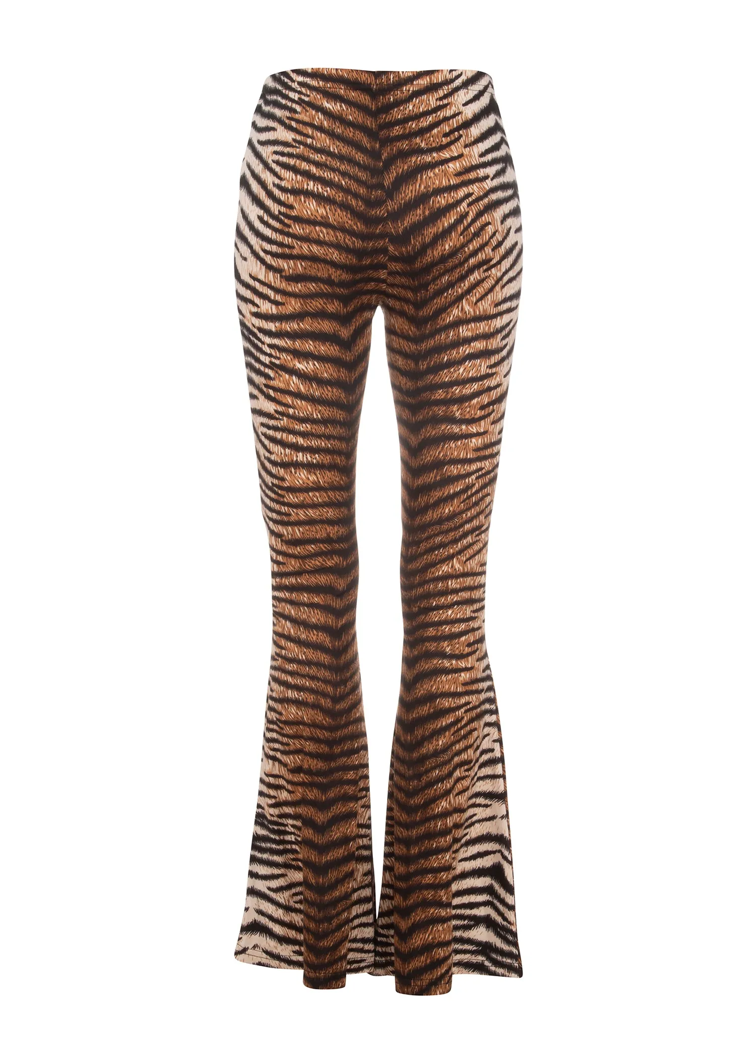 Wild Life Tiger Animal Print Flared Bell Bottom Pants