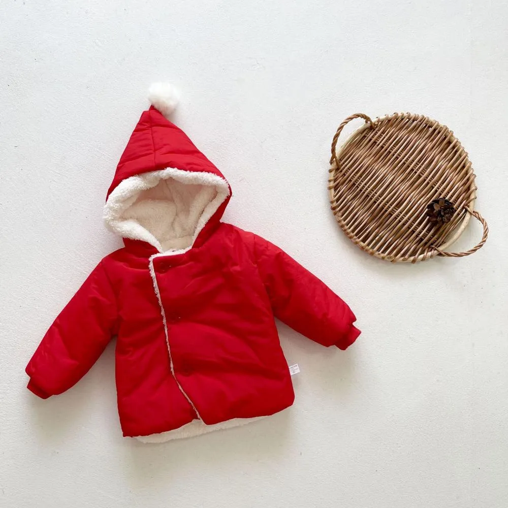 Winter Solid Color Fleece Warm Hooded Baby Jacket Wholesale Baby Clothes