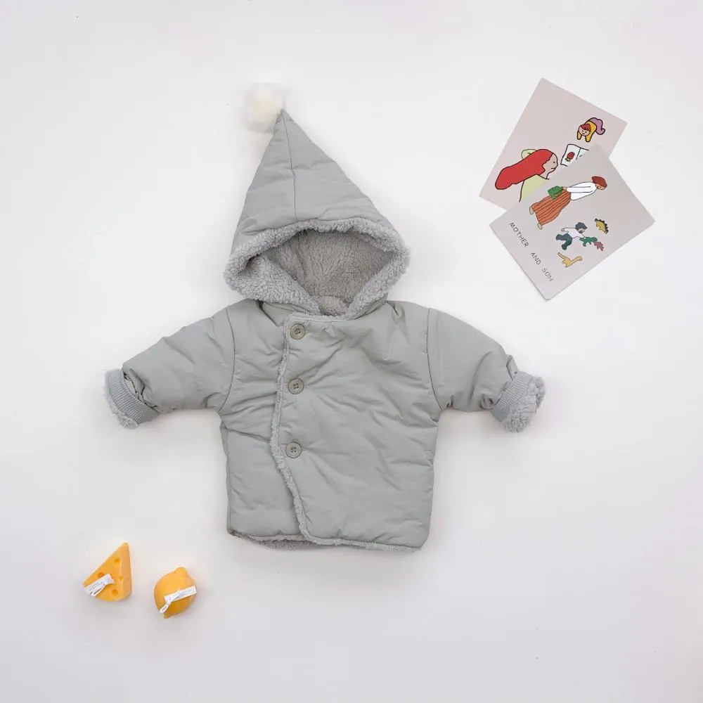 Winter Solid Color Fleece Warm Hooded Baby Jacket Wholesale Baby Clothes