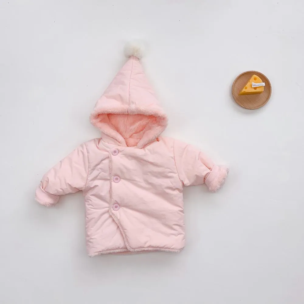 Winter Solid Color Fleece Warm Hooded Baby Jacket Wholesale Baby Clothes