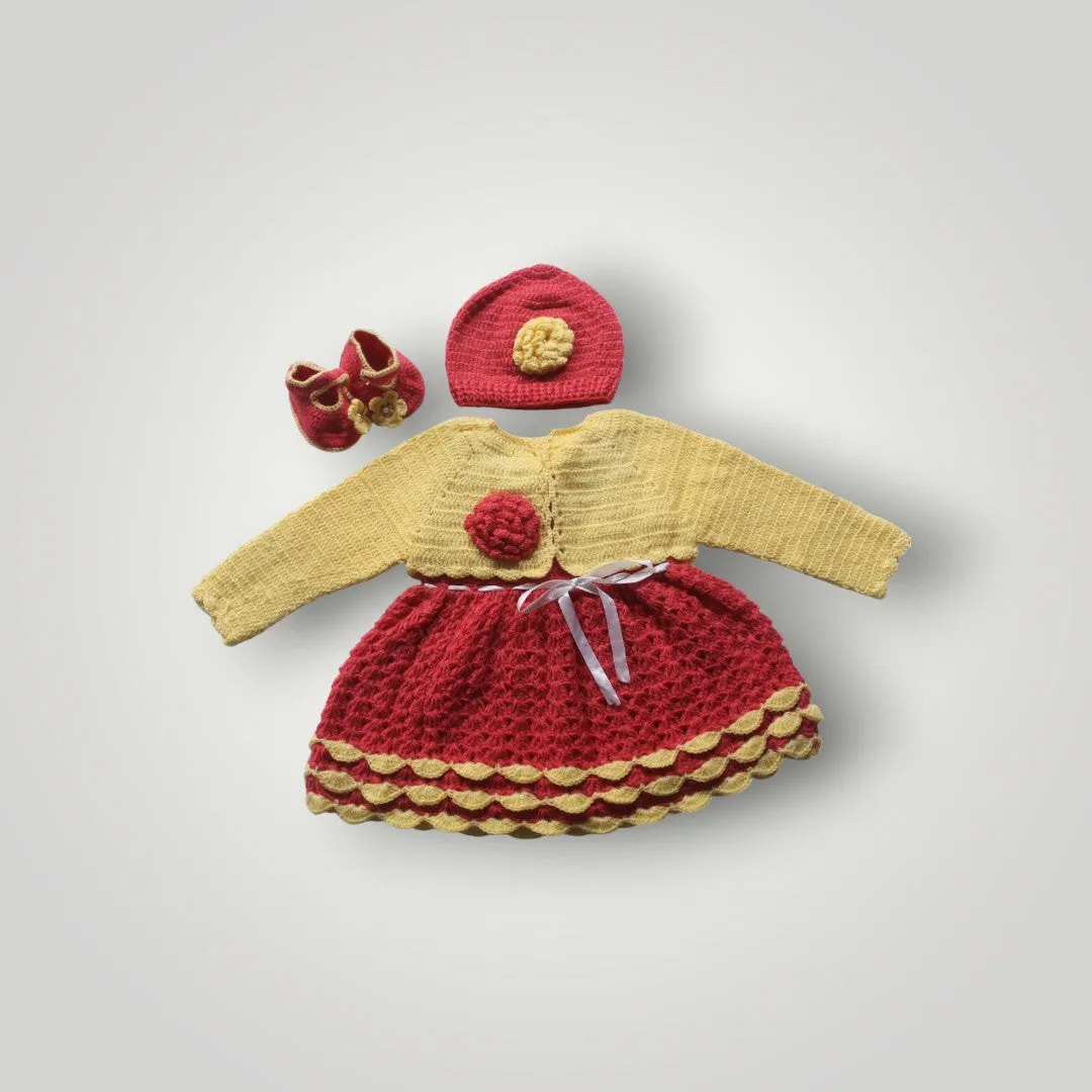 Winter's Best Friend Graminarts Handcrafted Baby Frock and Cardigan Set