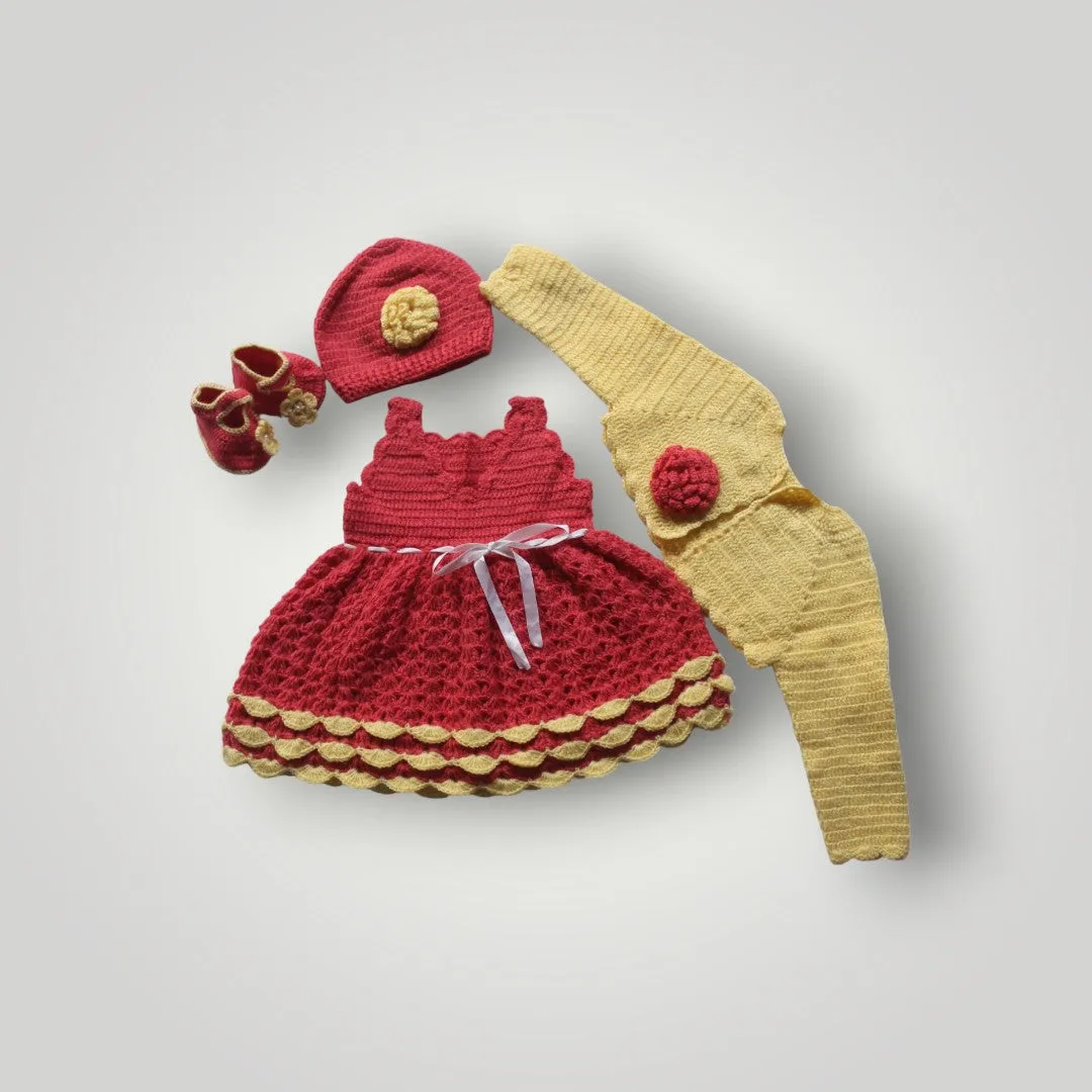 Winter's Best Friend Graminarts Handcrafted Baby Frock and Cardigan Set