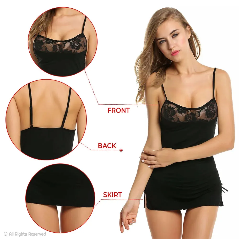 Women Nightwear Babydoll Dress with G-String Panty