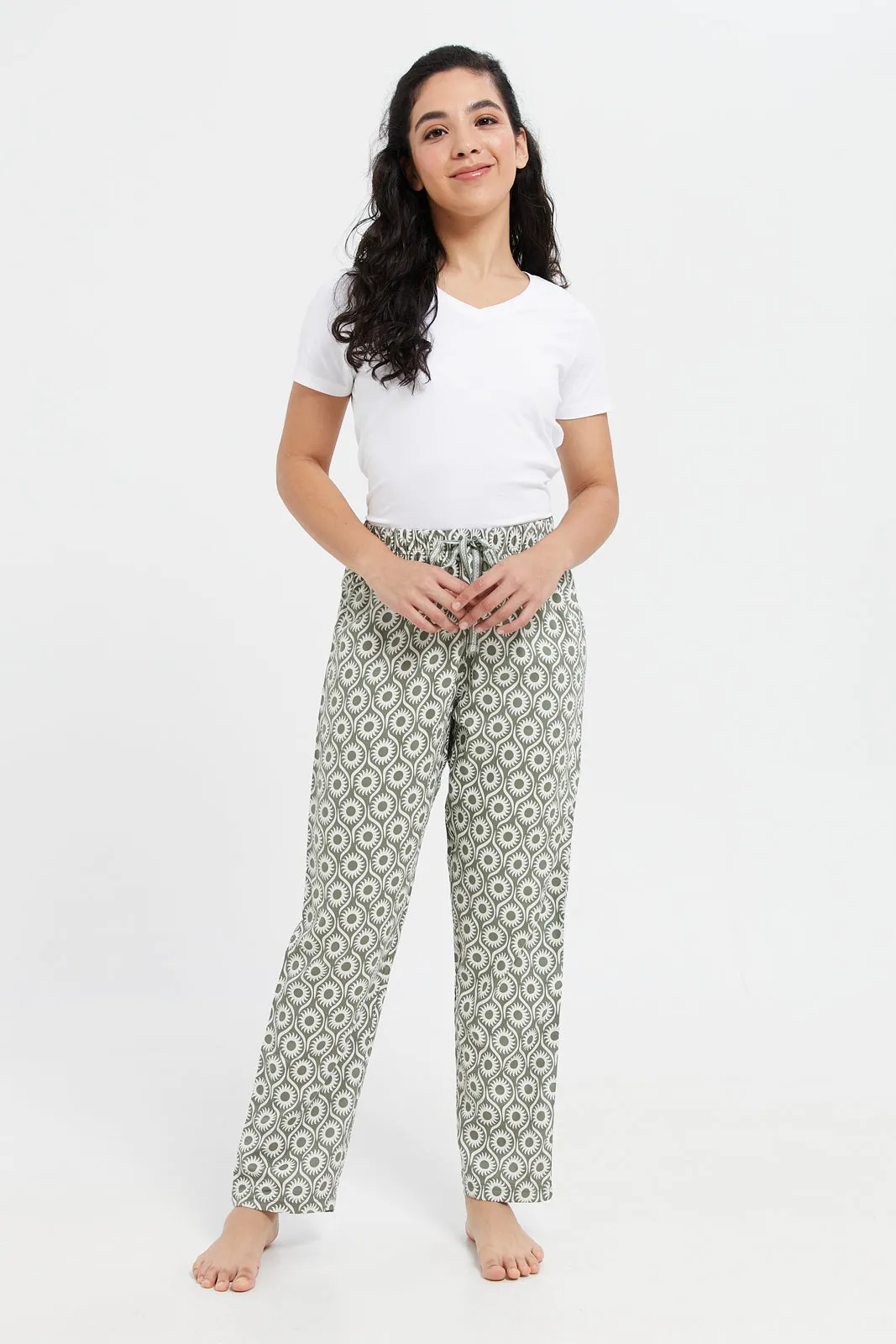 Women Olive Printed Pajama Bottom