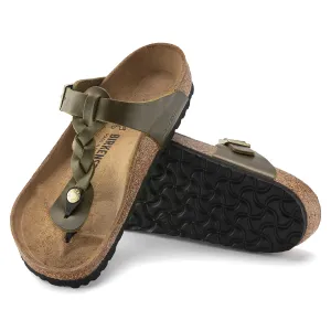 Women's Birkenstock Gizeh Braid Oiled Leather Color:  Olive Green