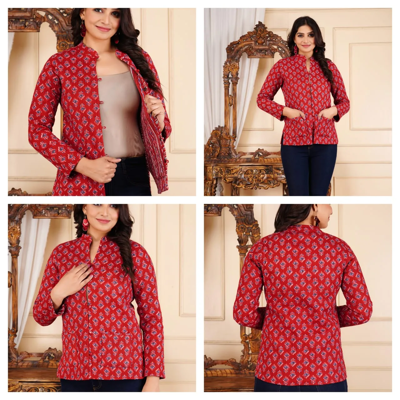 Women's Cotton Quilted Reversible Floral Jacket – Stylish & Comfortable