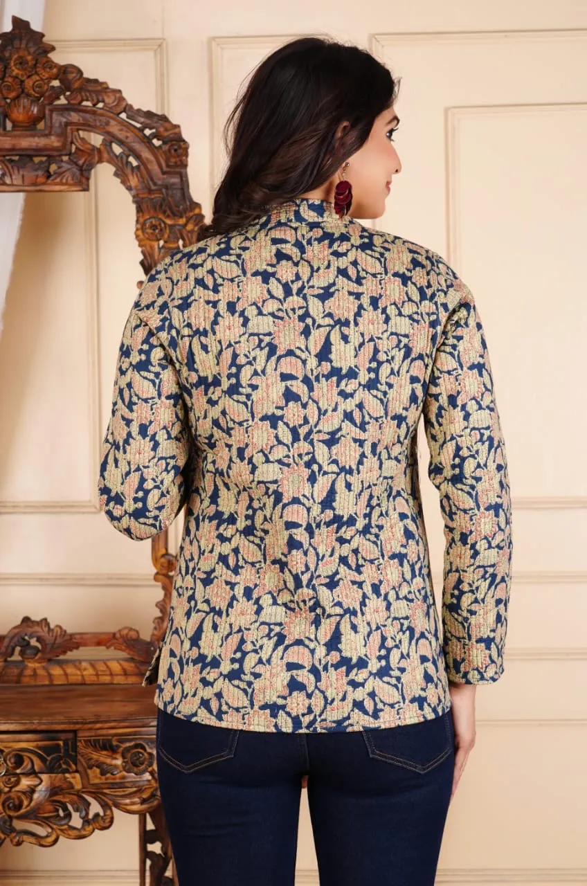 Women's Cotton Quilted Reversible Floral Jacket – Stylish & Comfortable