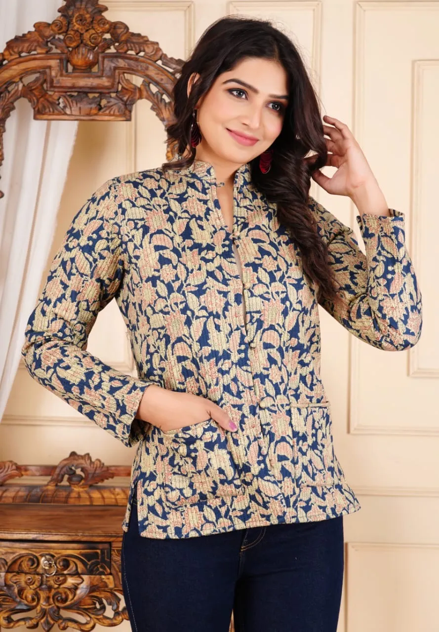 Women's Cotton Quilted Reversible Floral Jacket – Stylish & Comfortable