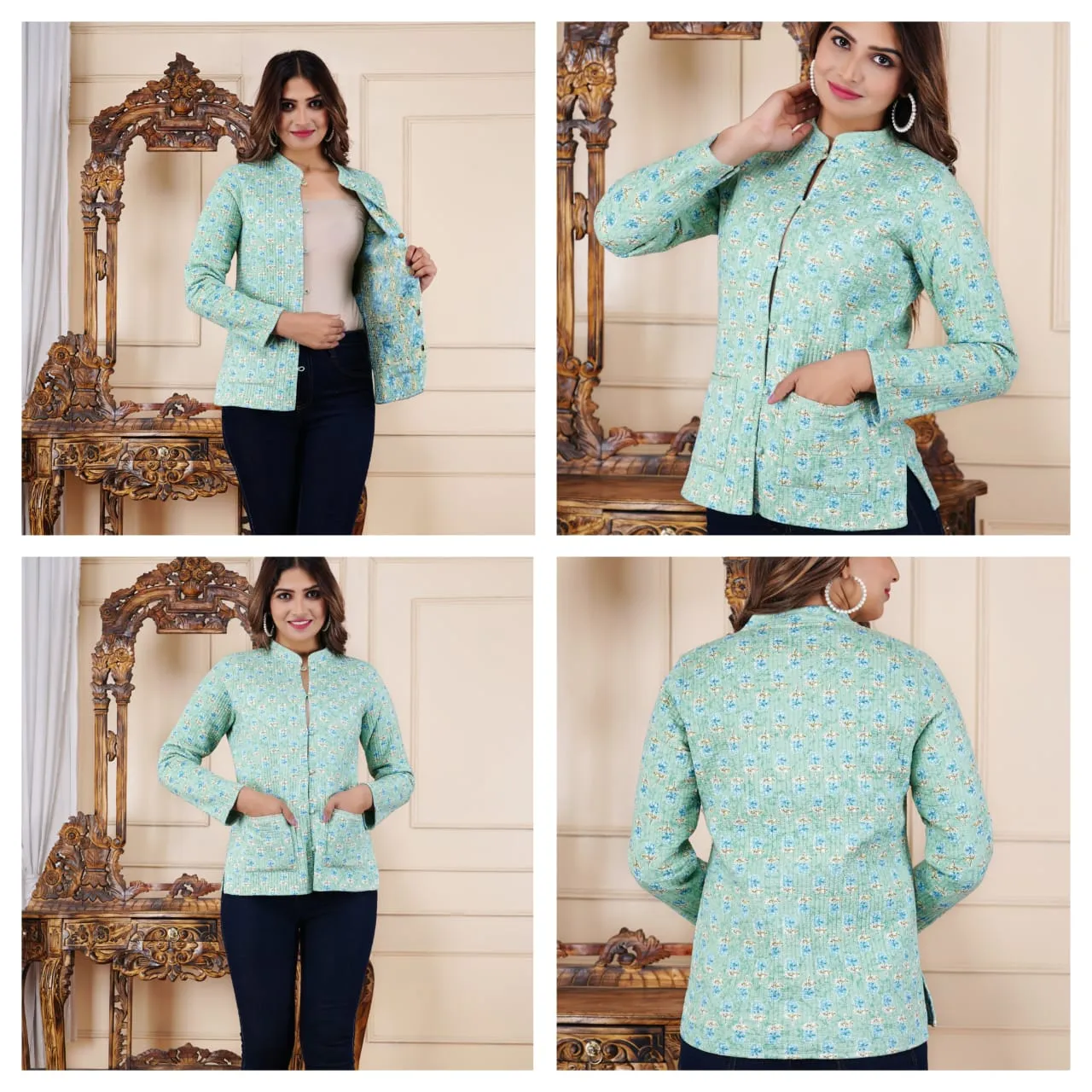 Women's Cotton Quilted Reversible Floral Jacket – Stylish & Comfortable