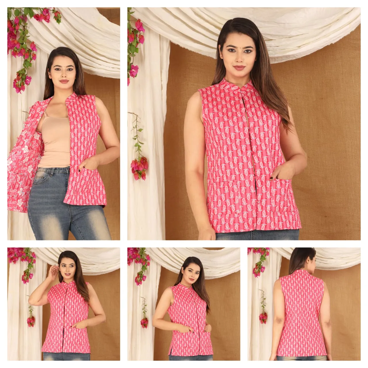 Women's Cotton Quilted Sleeveless Reversible Floral Jacket – Stylish & Versatile