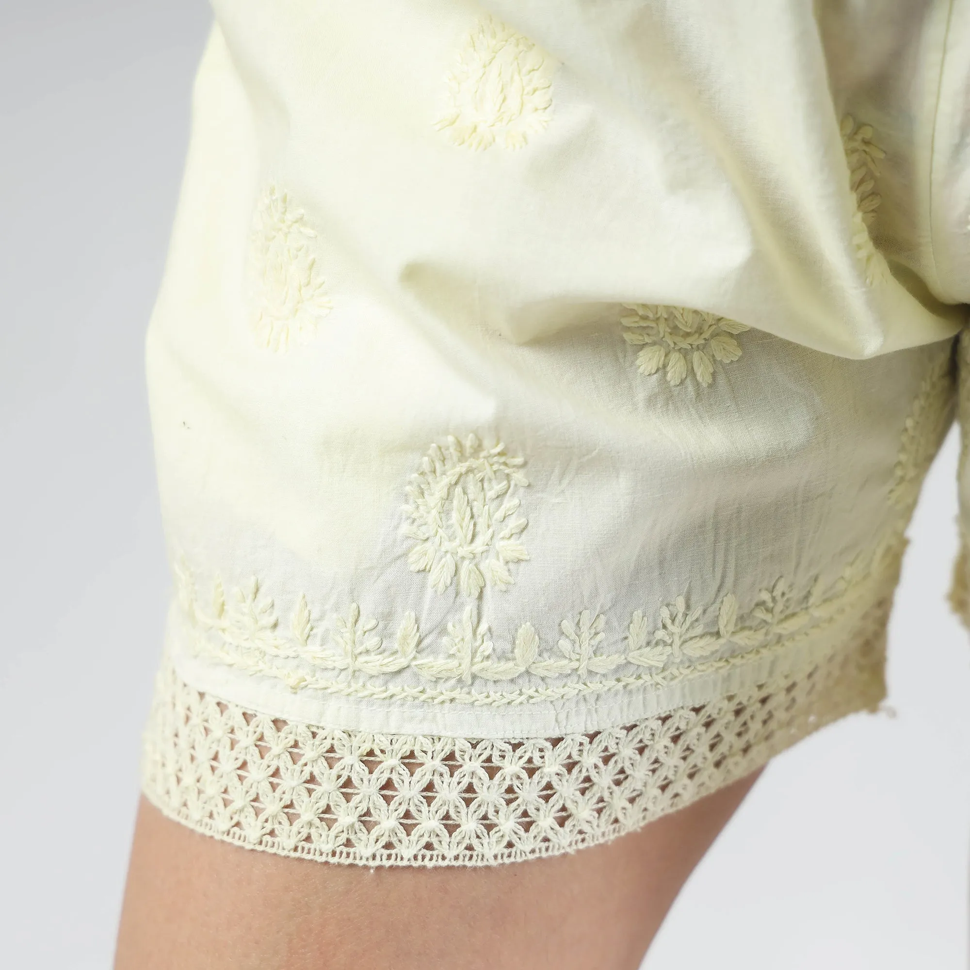 Yellow - Chikankari Hand Embroidered Cotton Short