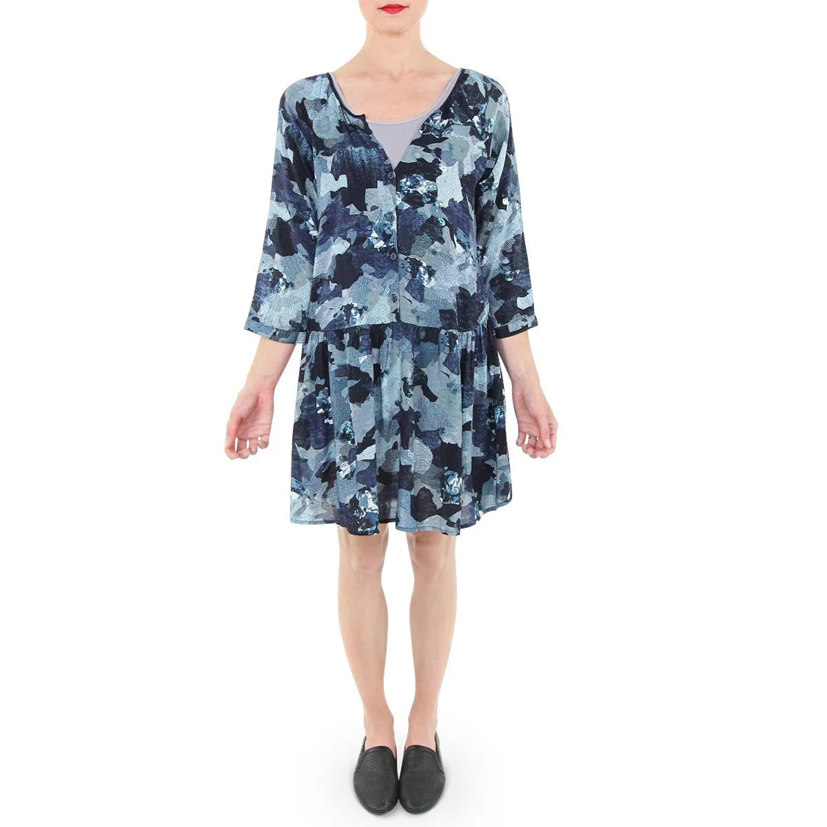 Zaira Henley Shirtdress - Iceberg Print